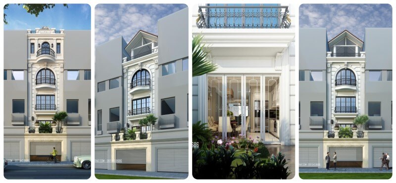 Thiết kế nhà liền kề 4 tầng kiến trúc tân cổ điển cao cấp ở KĐT Văn Quán, Hà Đông, Hà Nội thiết kế biệt thự