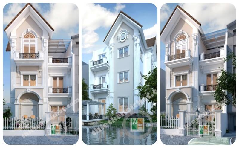 Sản phẩm thiết kế kiến trúc biệt thự 3 tầng mái thái tân cổ điển ở Vinhomes Riverside Sài Đồng Hà Nội thiết kế biệt thự đơn lập