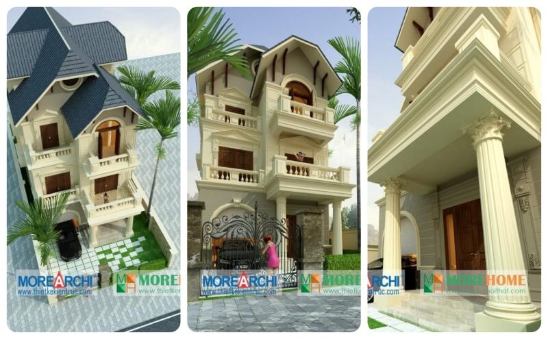 Mẫu thiết kế biệt thự mái thái 3 tầng kiến trúc tân cổ điển đẹp tại Mỹ Đình Hà Nội thiết kế biệt thự đơn lập