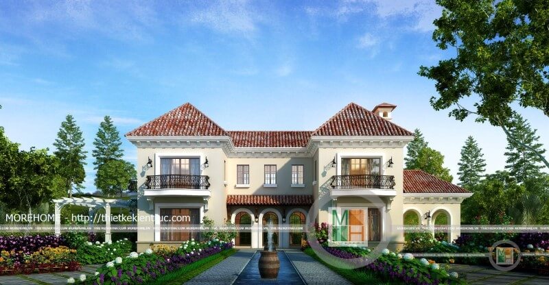 Thiết kế kiến trúc biệt thự nghỉ dưỡng mái thái loại hình biệt thự song lập đẹp tại Láng Hòa Lạc Hà Nội thiết kế biệt thự