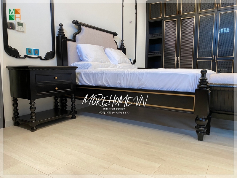 Nội thất phòng ngủ phong cách Indochine kết hợp nét hiện đại và tân cổ điển gây cảm giác thoải mái nhất trong không gian phòng, được nhiều gia đình ưa chuộng.