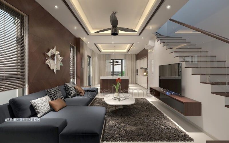 Nội thất biệt thự gỗ công nghiệp nhẹ nhàng cùng với các tone màu nhẹ nhàng, trung tính hay hiện đại, tạo nên một không gian sống năng động và thời thượng.